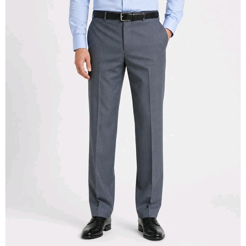 Perry Ellis Dress Pants 32x30 Grey Blue Pinstripe Straight Classic Fit Slacks